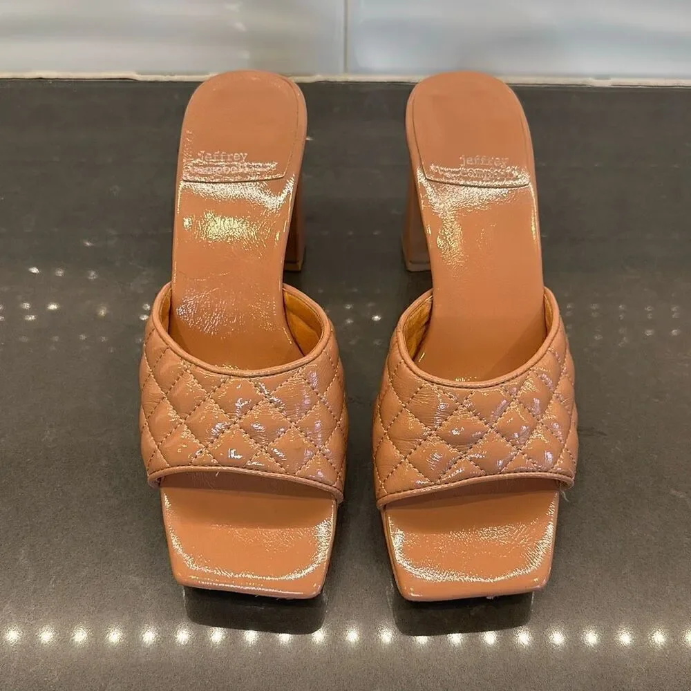 Jeffrey Campbell Nana Quilted Platform Mule in Tan Crinkle Patent